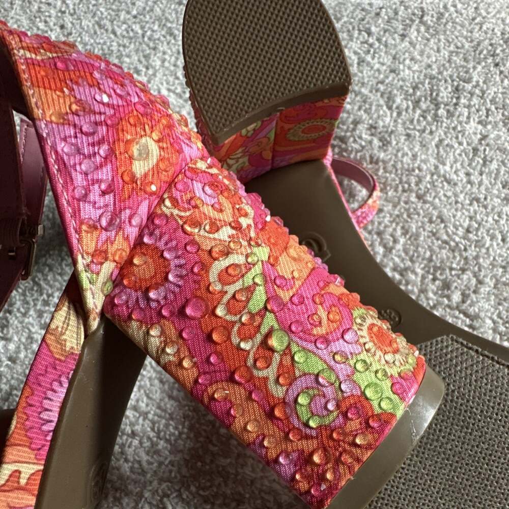 Chelsea Moreland Gala Women's‎ Pink Floral Ankle Strap Heels Open Toe Size 8.5 - Picture 7 of 9